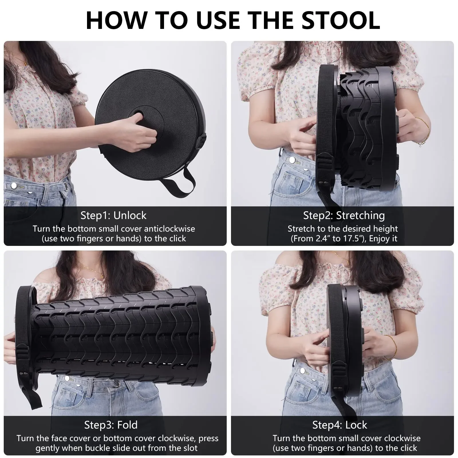 Folding Stool Camping Stool for Hiking Portable Collapsible Telescopic Stool Sturdy Fishing with Carry Bag Telescopic