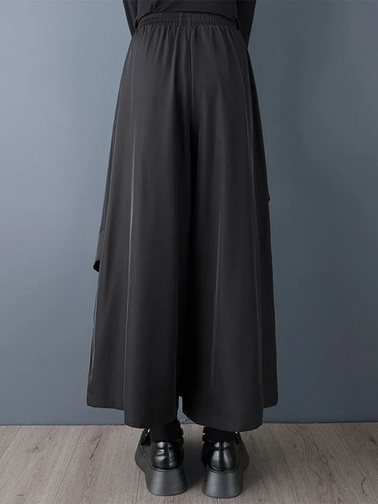 Black Vintage Irregular Spliced High Waist Wide Leg Pants Women New Casual Loose Ladies Trousers Fashion Spring Autumn 2025