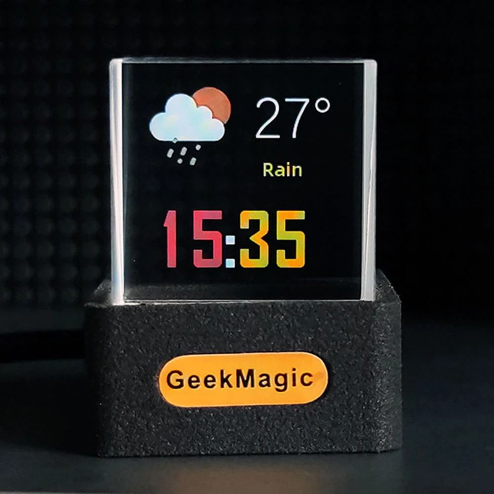 Crystal Cube Photo Display Holographic Desktop Smart Weather Station Digital Clock with GIF Animations Album for Desktop Decor