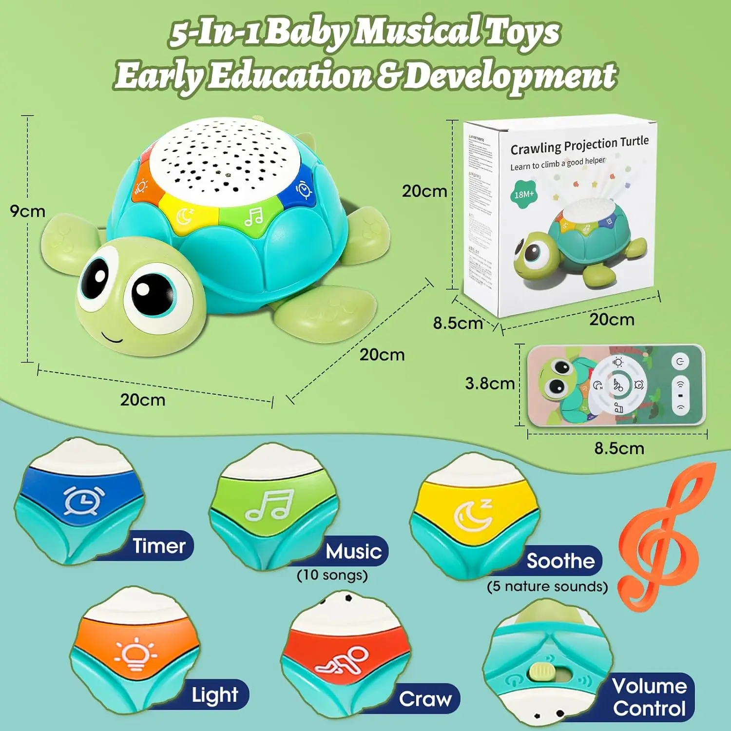 Baby Toys 6-12 Months Musical Crawling Turtle Baby Toys with