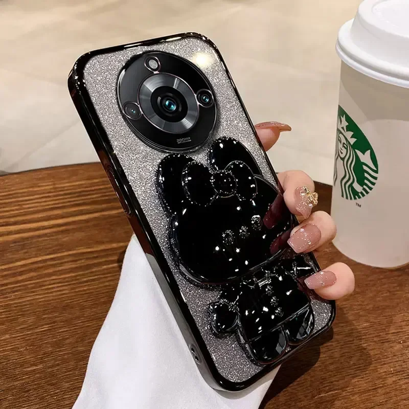 Luxury Fashion Glitter Plating Mirror Rabbit Holder Shockproof TPU Case
