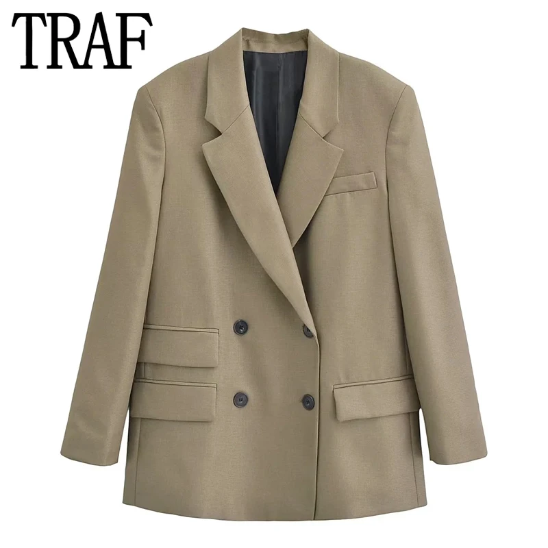 

Женский двубортный Блейзер TRAF 2024, женские блейзеры с длинным рукавом, шикарная и элегантная женская куртка, офисный Повседневный блейзер
