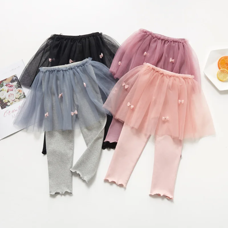 Autumn spirng bow girls bottoming children leggings dress baby kid children 3-8year lace cotton solid pant skirt 100-140 new girls pants,kids pants