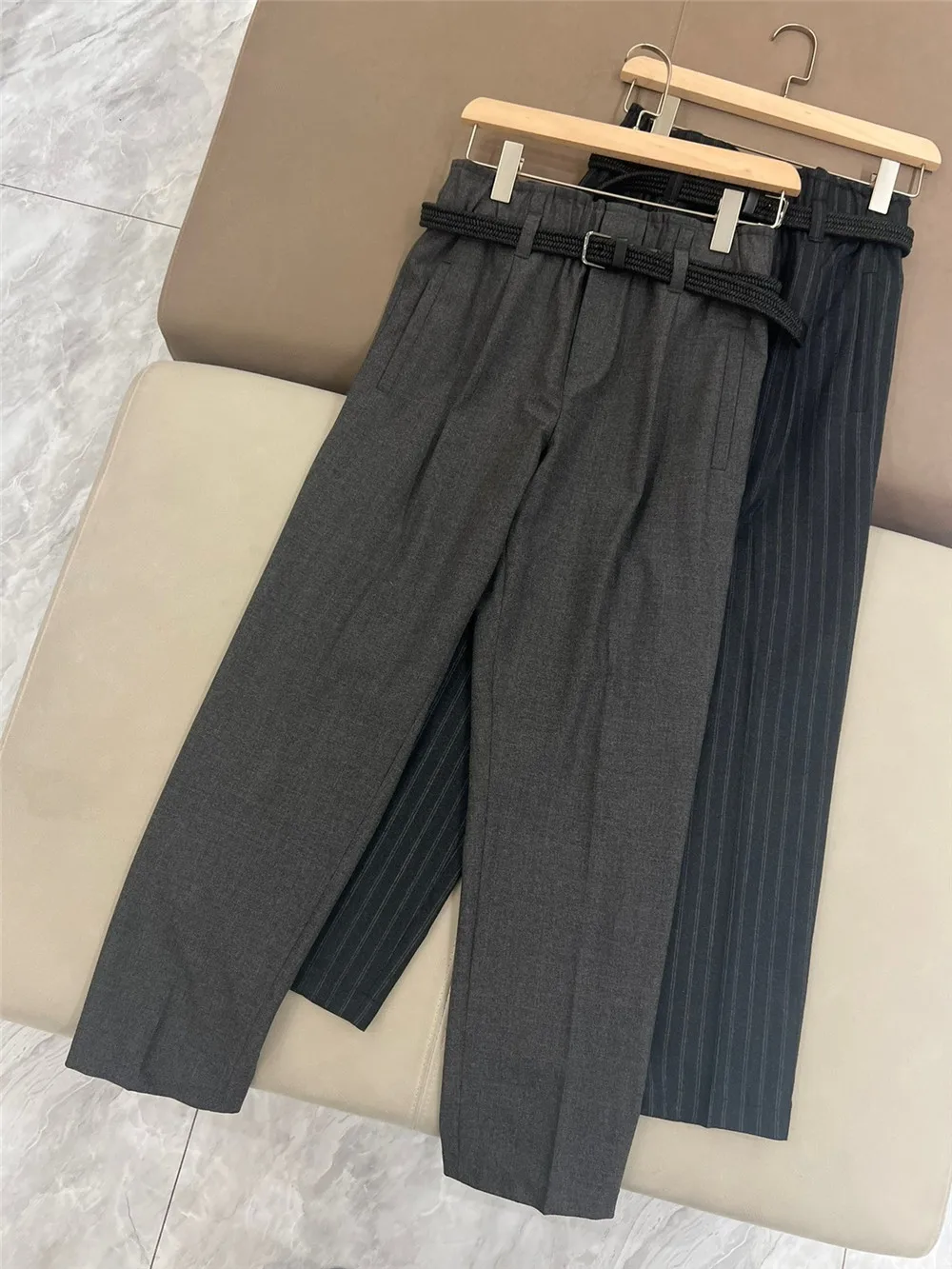 

Women's BC Autumn and Winter Business High Waist Pants Wool Straight Casual Slim Fit Trousers Female