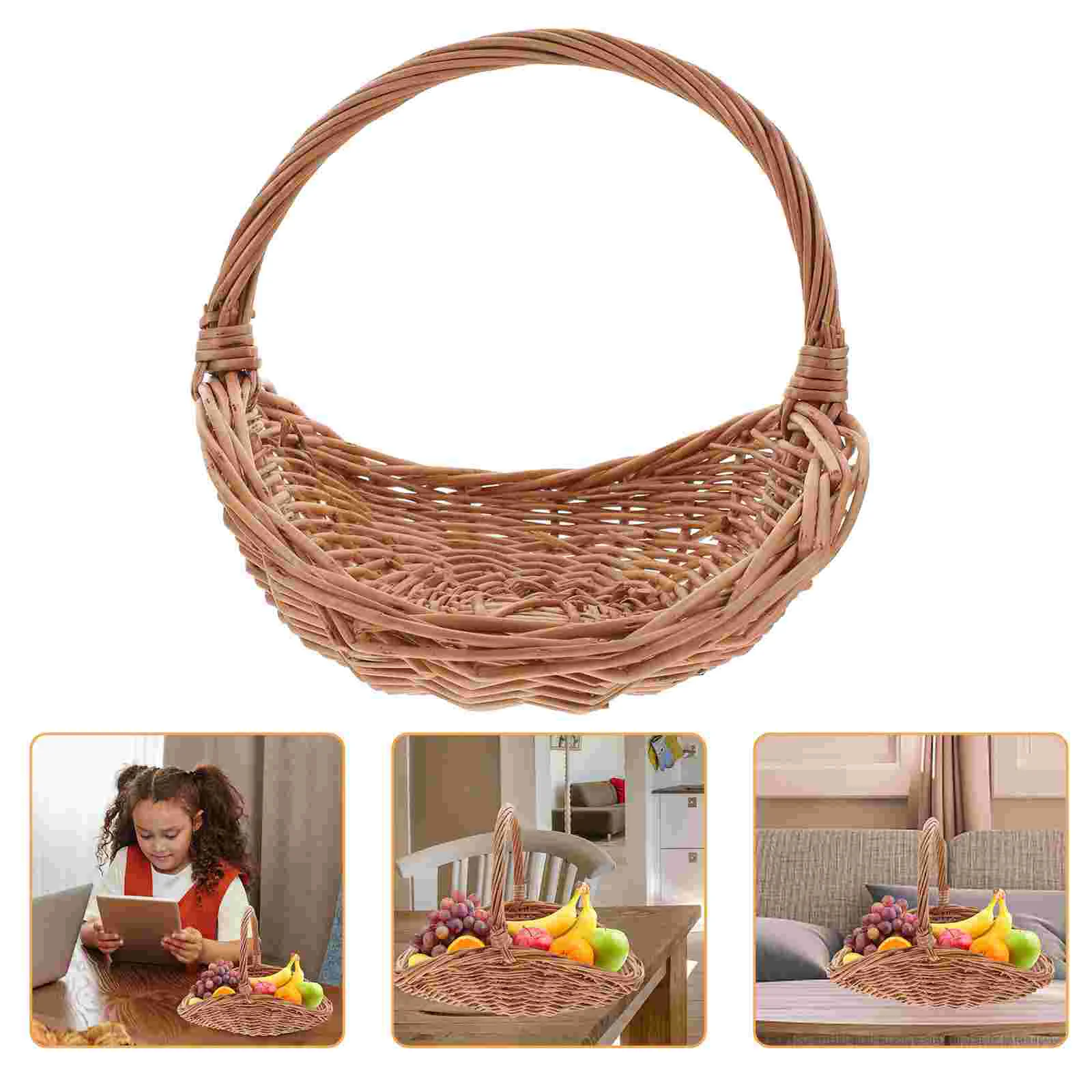 

Wicker Woven Basket Willow Gift Basket Fruit Picnic Easter Candy Serving Basket Handles Rattan Food Storage Basket Wedding