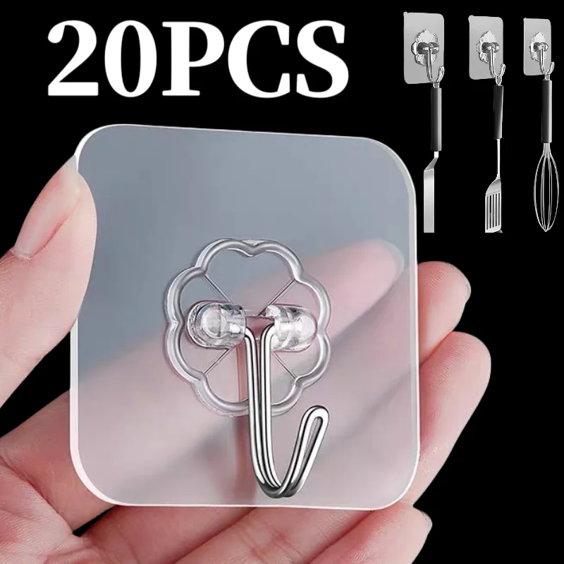 Strong Self Adhesive Hooks Heavy Duty Wall Hooks Transparent Hangers Door Key Towel stainless steel Hook for Bathroom Kitchen storage hook door hook