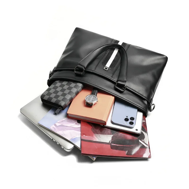 Fashion Striped Men's Top-Handle Bag Business Men Handbag Multifunction Shoulder Messenger Bag Men Briefcase 15 inch Laptop Bag