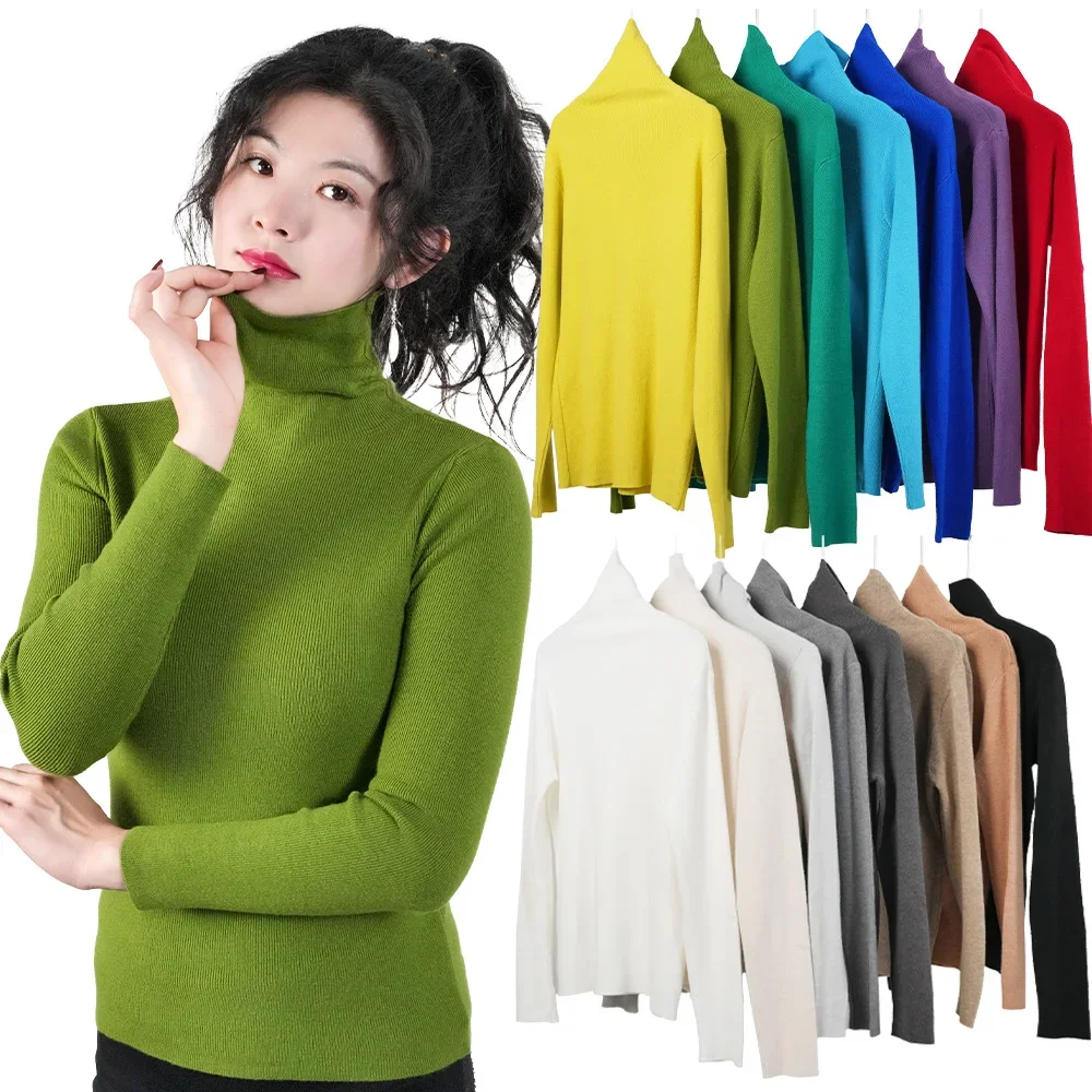 Women's Sweater Choker High Collar Thermal Tops Woman Turtleneck Slim Thin Sweaters Candy Color Jumper Knitwear Pullover Outwear 2