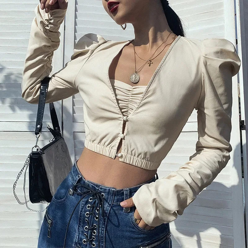 

Женский укороченный Топ с длинным рукавом, Повседневная футболка из двух предметов, весна-лето 2024