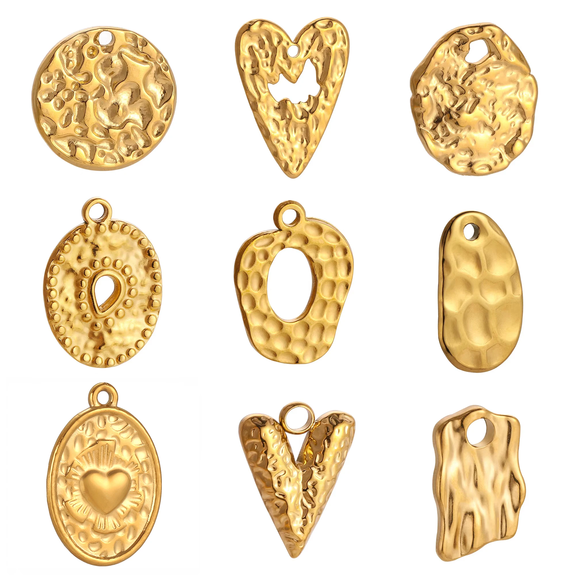 3 Stück Edelstahl unregelmäßige Geometrie Herz Charms für Schmuck geprägt vergoldet DIY Ohrring Halskette Herstellung Zubehör