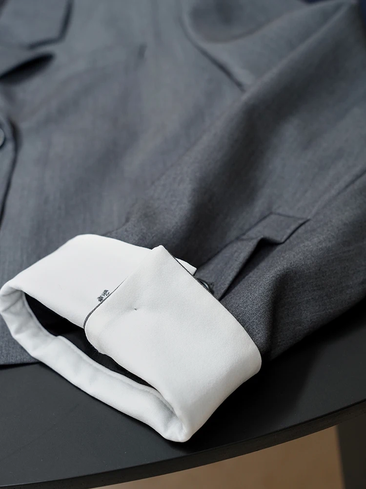 [LANMREM] Fashion Contrast Color Short Blazers For Women Solid Double Breasted Office Lady Jackets 2024 Spring New 26D8614