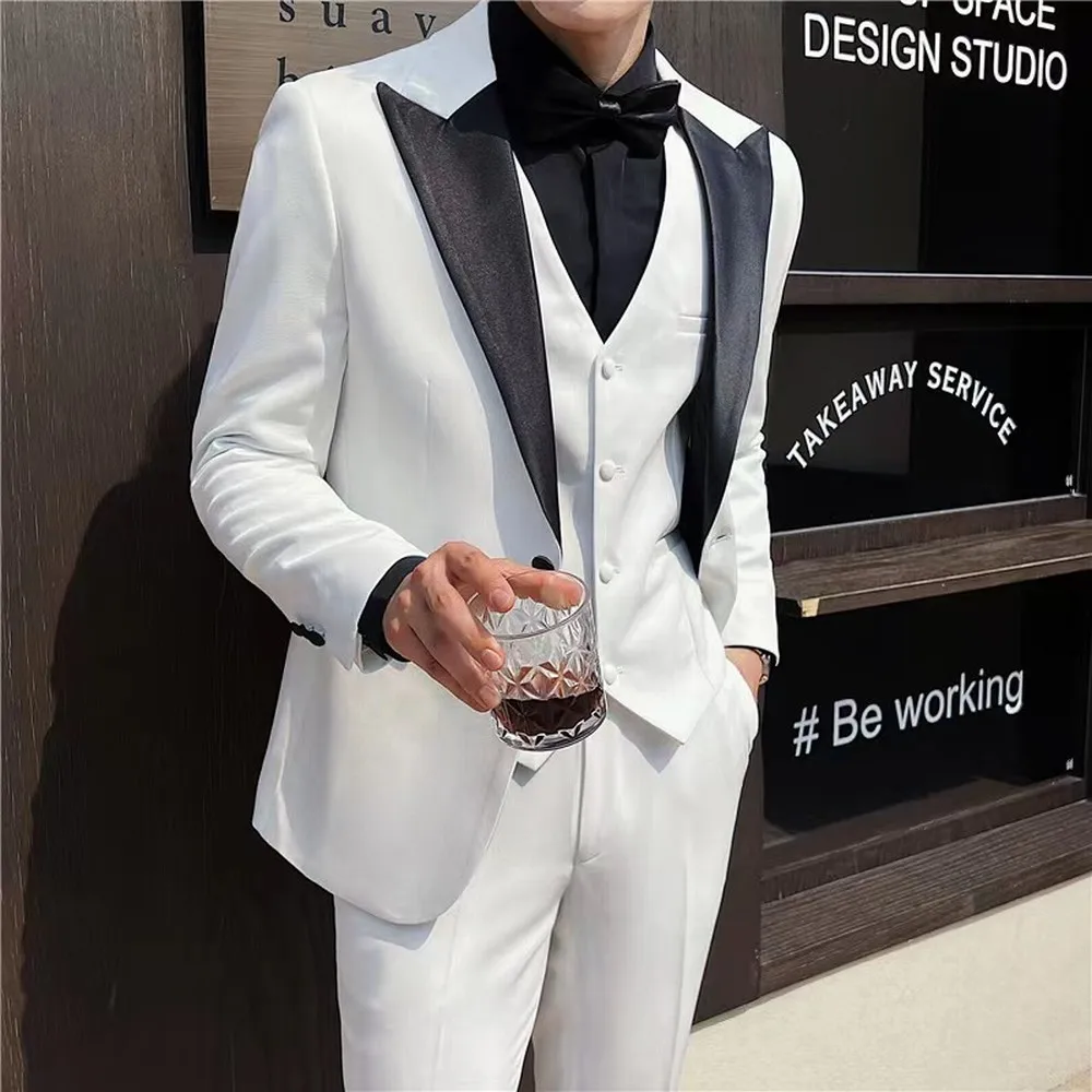 

New Men Business Suits Groom Groomsman Wedding Party 3-Piece Set Formal Occasions Tuxedo Jacket Vest Pants