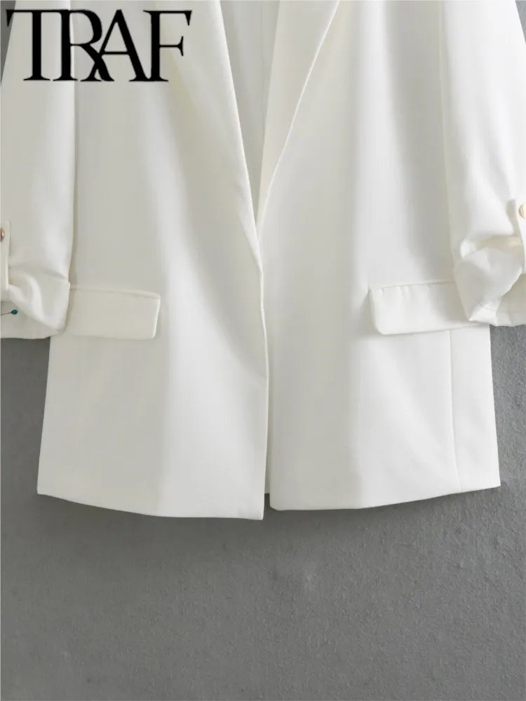 TRAF GAL 2024 Spring Summer Woman Fashion 10-color Rolled Up Sleeve Suit Jacket Casual Slim Double Pockets Fashion Blazers Y2K 5