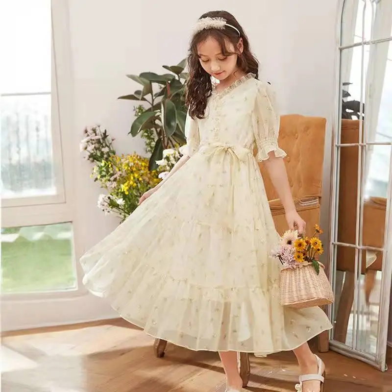 

Teen Girls Dress 2023 Summer Floral Pattern Beach Long Dress For Girl Bohemia Children Chiffon Dresses Costume 6 8 10 12 14 Year