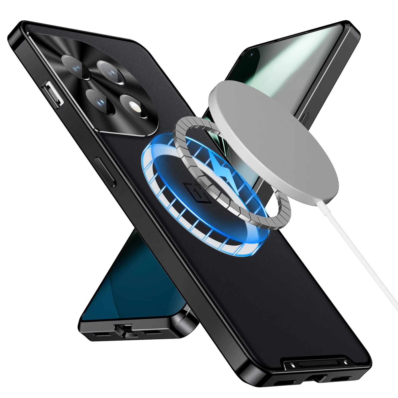 Magnetic Wireless Charging Case For Oneplus 12 11 10 Pro Aluminum Metal Bumper Camera Protector Acrylic Phone Cover Nord 2 CE 5G