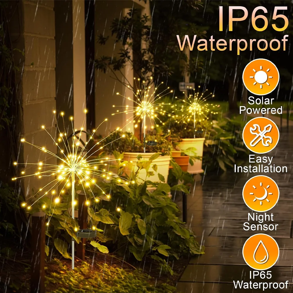 Solar Fireworks Lights - 8 Lighting Modes, IP65 Waterproof, Outdoor Festival Decorative Lights For Courtyard, Lawn, Garden, Path 4