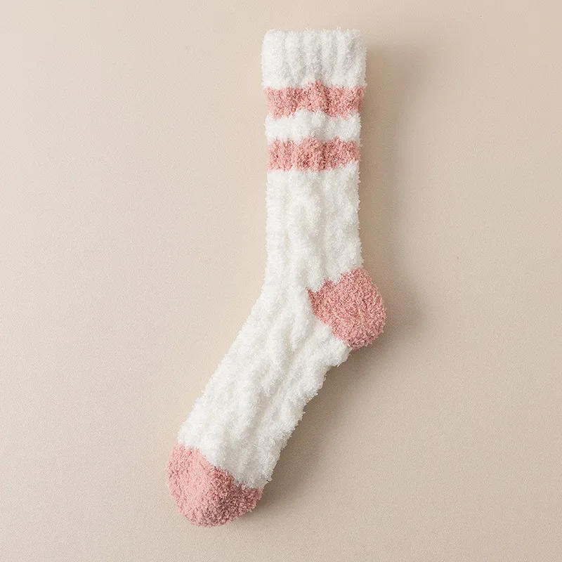 1/5/10Pairs Women Thickened Mid Tube Plush Socks Winter Warmth Coral Fluffy Solid Color Soft Comfortable Sleeping Floor Socks
