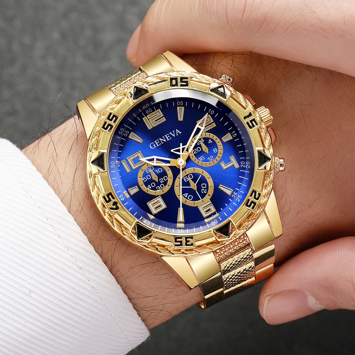 Men's Business Sport Style Watch Set Simple Three Eyes Dial Commuter Casual Style Men's Gift Watch (Box Not Included)