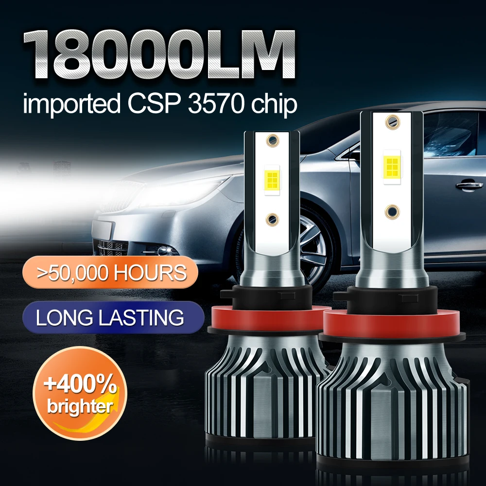 

2Pcs H4 H7 LED Headlight H11 9005 HB3 9006 HB4 H1 Auto Fog Lights 120W 18000LM H13 Front Lamps 6000K White 12V Car Headlamps