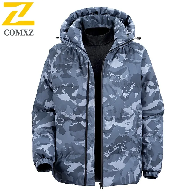 2025 Men's Camo Hooded Jacket  Winter Thermal Coat Waterproof Windproof Military Style Outdoor Travel Parka with Fleece Lining