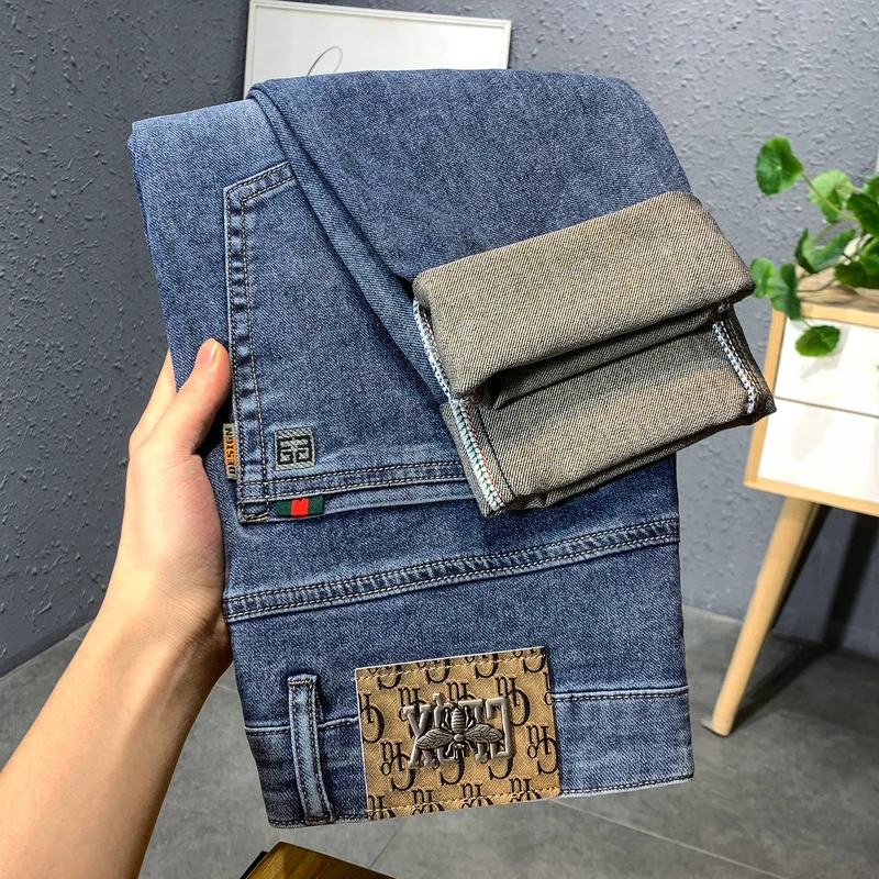 Popular Colorful Bottom Summer Denim Long Men's Pants Fashion Brand New Elastic Loose Straight Casual Blue Versatile Fashion New