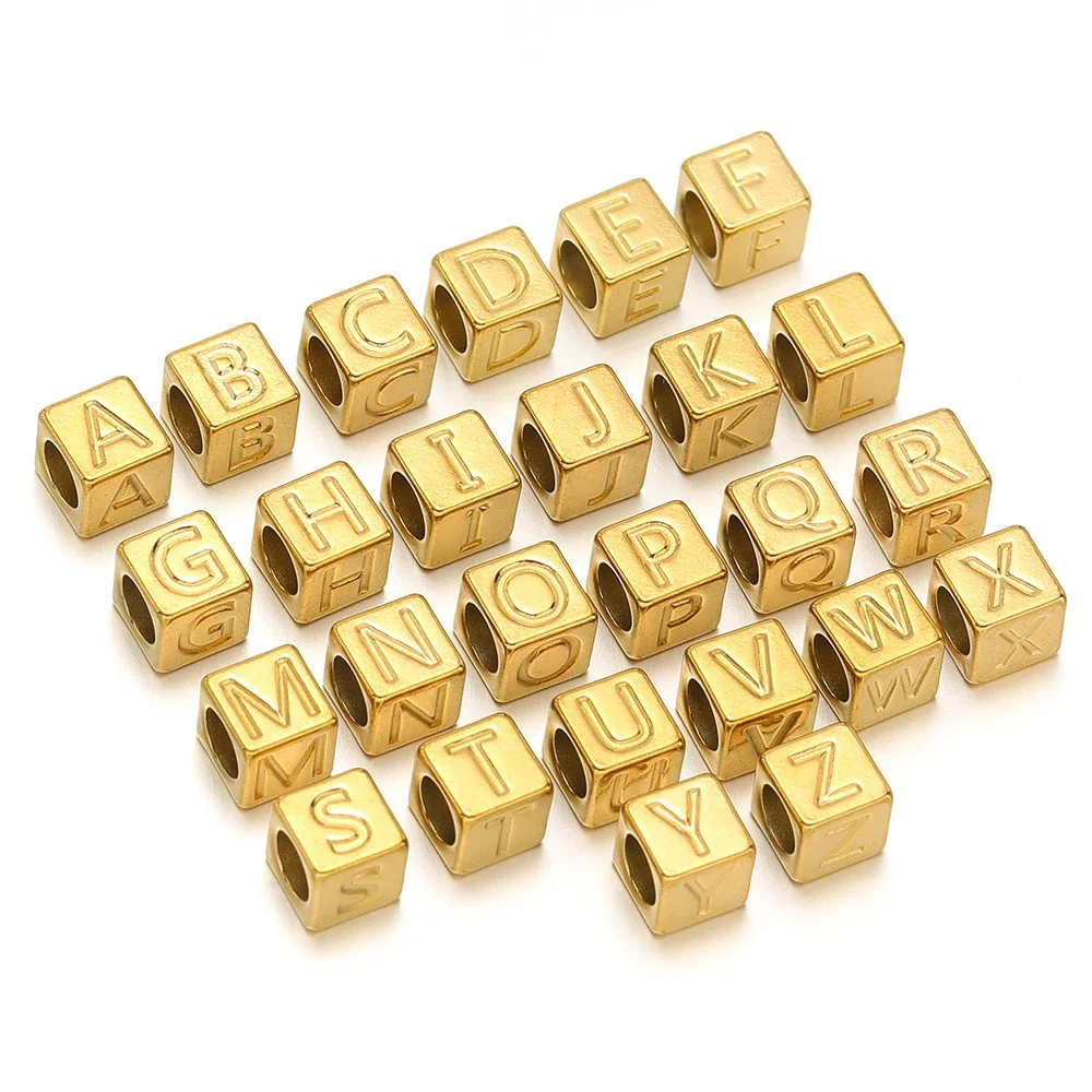 10 Stück Edelstahl Quadratische Würfelperlen Buchstaben Alphabet Lose Abstandsperlen DIY Halsketten Anhänger Schmuck Armband Herstellung