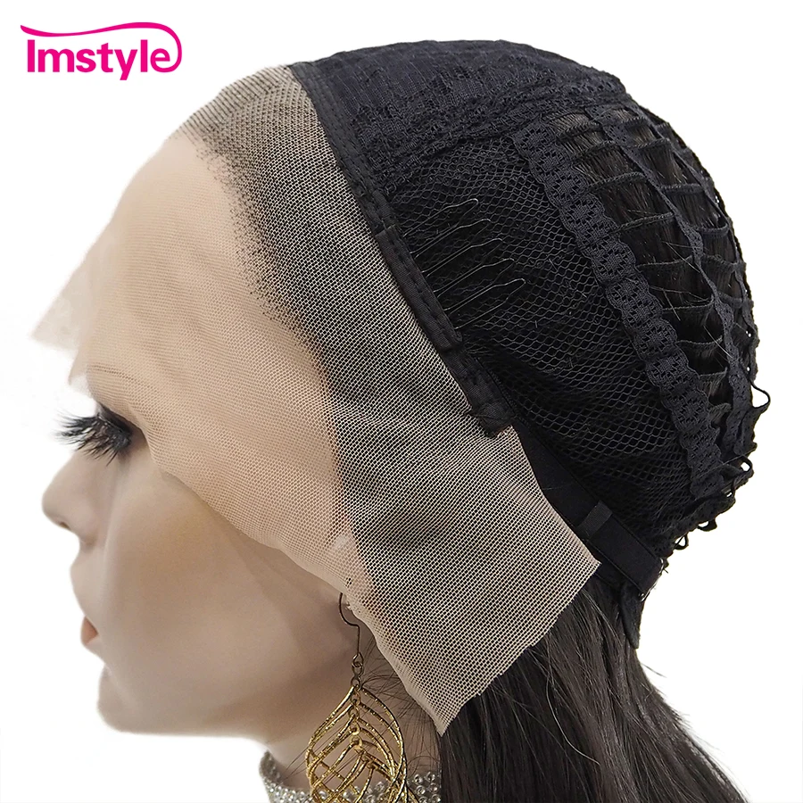 Synthetic wig Imstyle Black Wig Synthetic Lace Front Wig Heat Resistant Fiber Natural Wavy Daily For Women 20 Inch