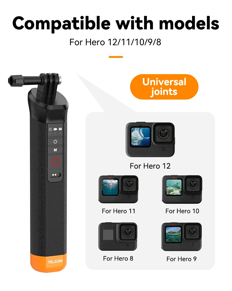 TELESIN Buoyancy Bar Selfie Stick Waterproof Selfie Stick With Hand Strap Wirele