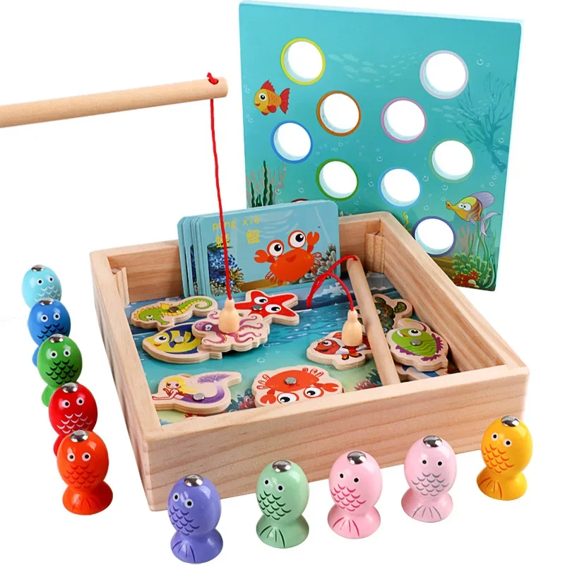 Kids Early Education Props Wooden Magnetic Games 3D Fishing Toy Game Baby Kids Educational Toys Children Birthday Christmas Gift 2