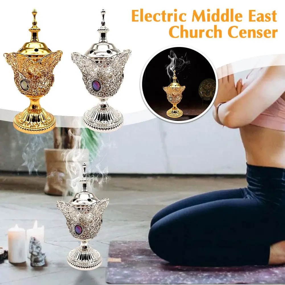 

Electric Middle East Church Censer Metal Incense Burner Incense Burner Burner(EU Sandalwood Vintage Incense Plug) Vintage C6J7