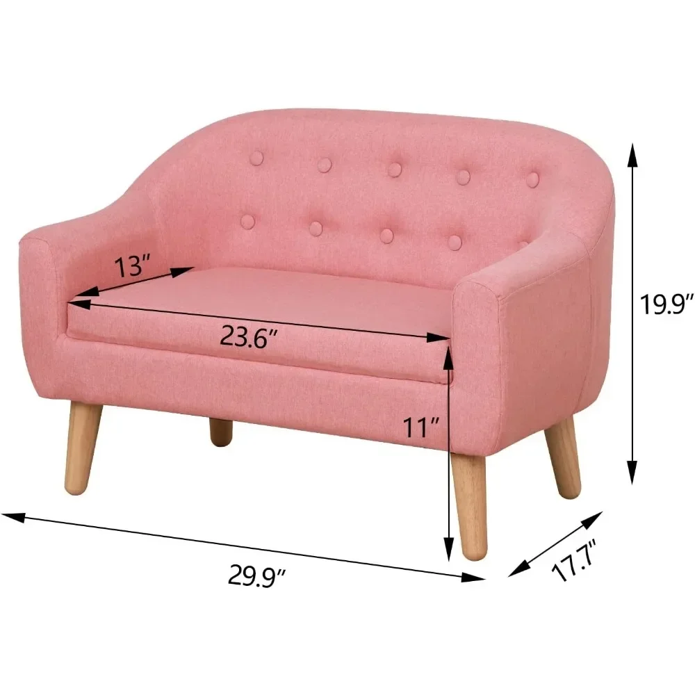 Children's Sofas, Kids Sofa,Linen Fabric 2-Seater Upholstered Couch,Small Toddler Couch for Children Gift(30-Inch) (Pink) 2