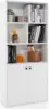 3-Tier Bookcase with Doors, 61" Tall Bookshelf with 4 Open Cubes & Adjustable Shelf, Modern Wood Display Cabinet, 1