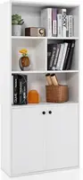 3-Tier Bookcase with Doors, 61" Tall Bookshelf with 4 Open Cubes & Adjustable Shelf, Modern Wood Display Cabinet, 1