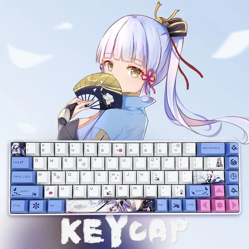 

Genshin Impact Kamisato Ayaka Theme Cosplay Mechanical Keyboard Keycaps For 84/96/98/104/108 Keys Keyboard Factory Direct Sales