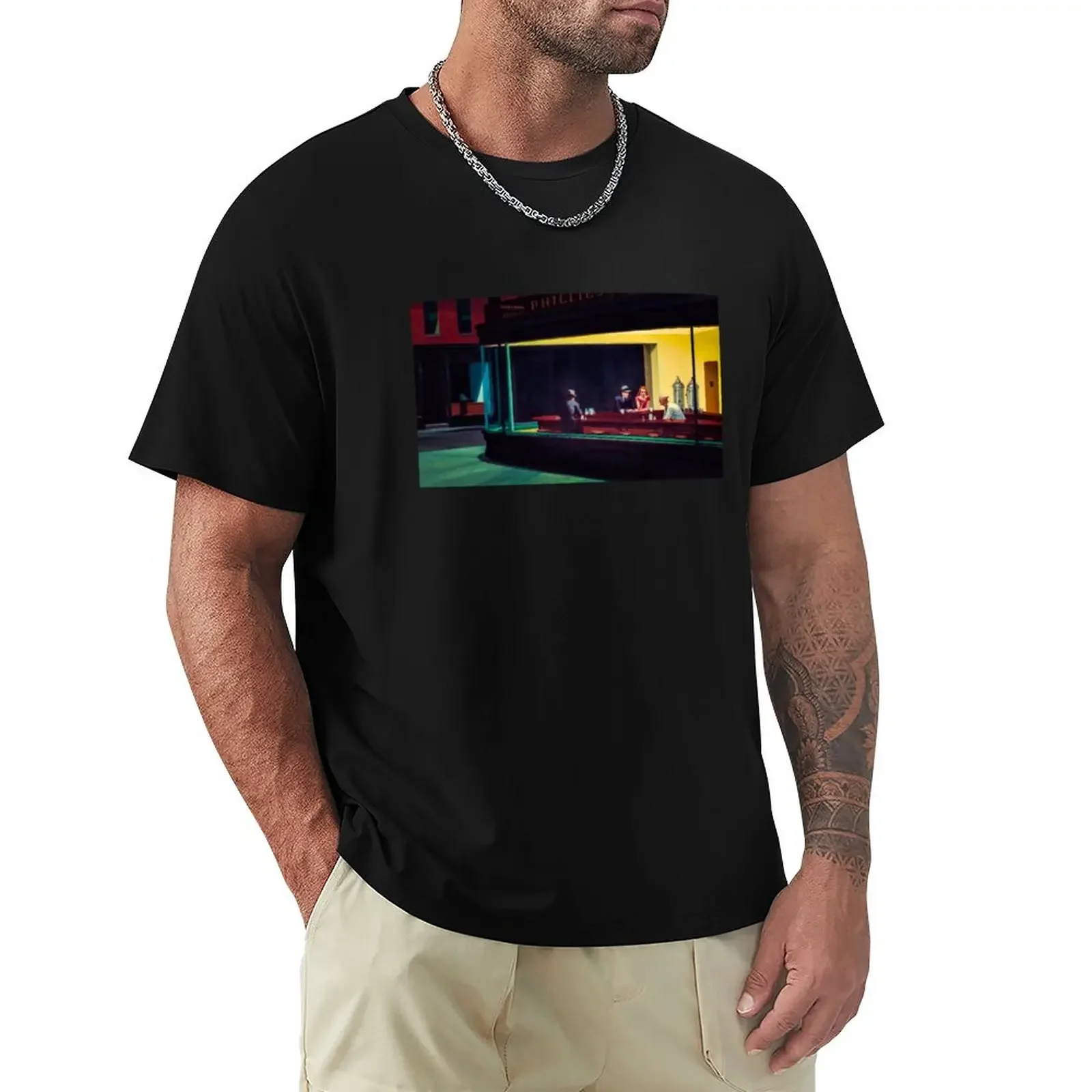 Nighthawks - Edward Hopper T-Shirt Anime Coreano Fashion Plain T-Shirt Uomo Plain Cute Top Camicie Da Allenamento Da Uomo