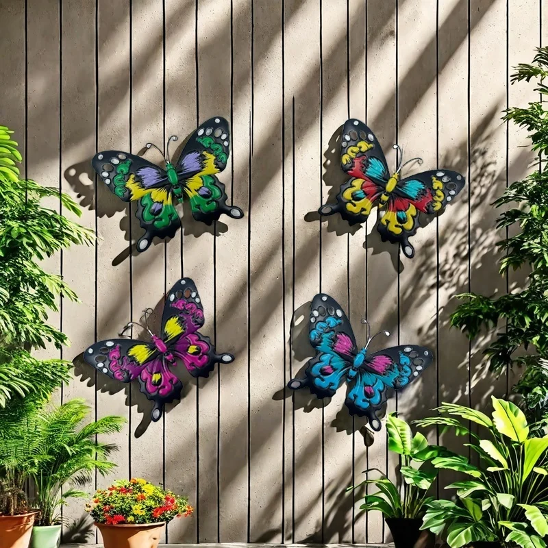 Iron Butterfly Wall Art Decor 4pcs Set-No Electricity Needed Decorative Hanging Metal Butterflies for Garden, Yard, Living Roo butterfly decoration garden art decor animal sculpture decorations