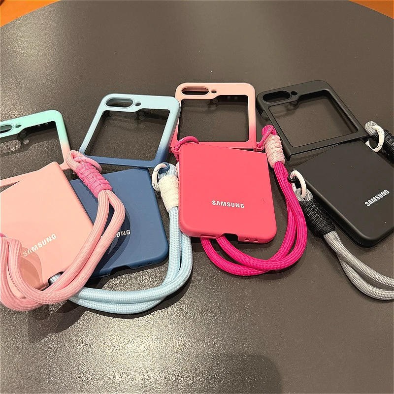 Gradient Color Skin Feel Case with Lanyard and Hinge Cover