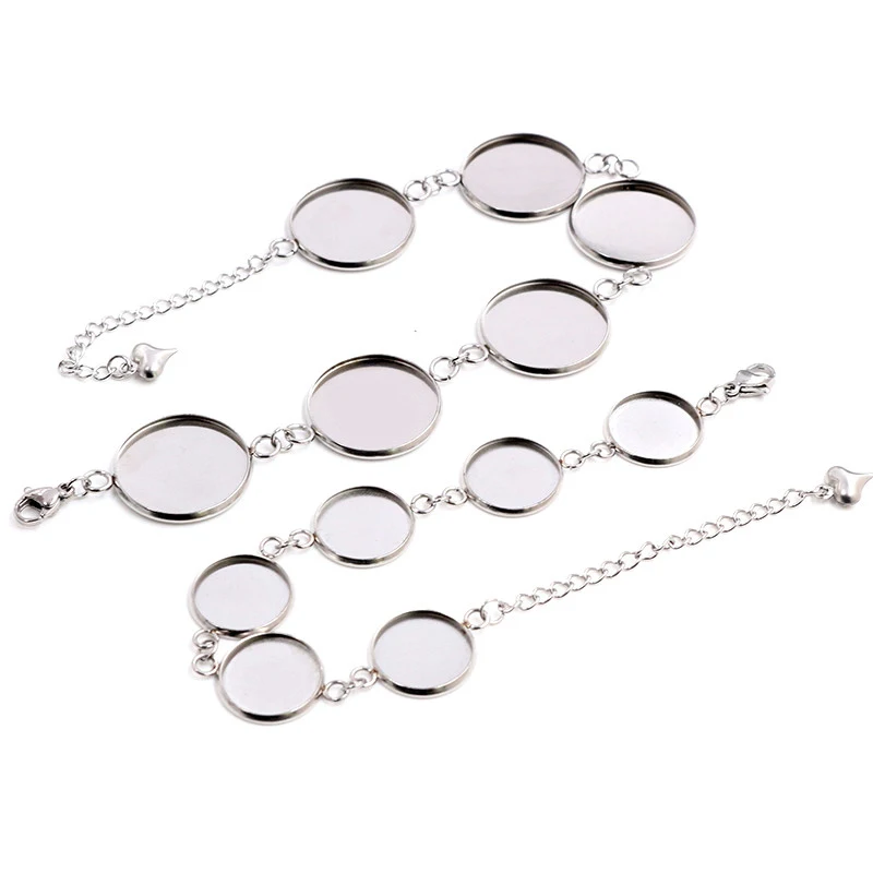 Set of 2 Adjustable Stainless Steel Bangle Base Bracelet Blanks with Multi-Size Bezel Trays