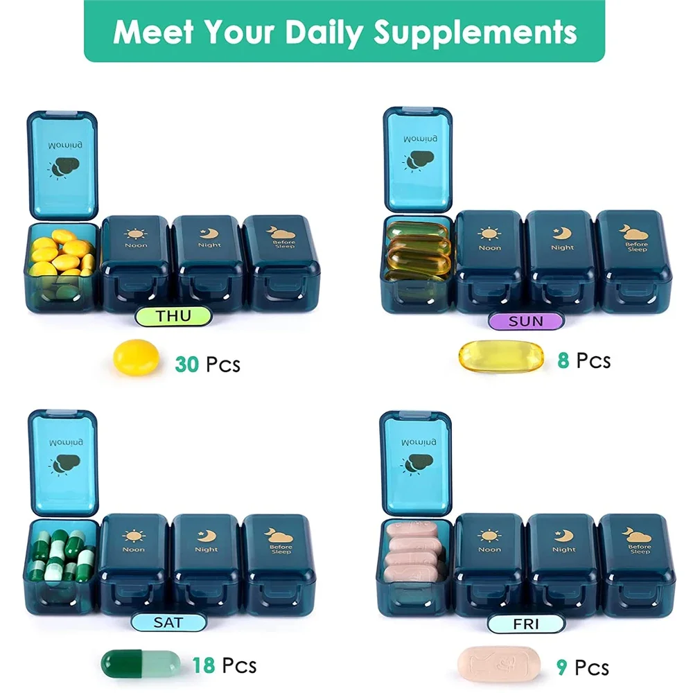 Weekly Pill Organizer 7 Day 4 Times A Day 28 Grid Large Daily Pill Cases Medicine Organizer Box Container for Portable Travel