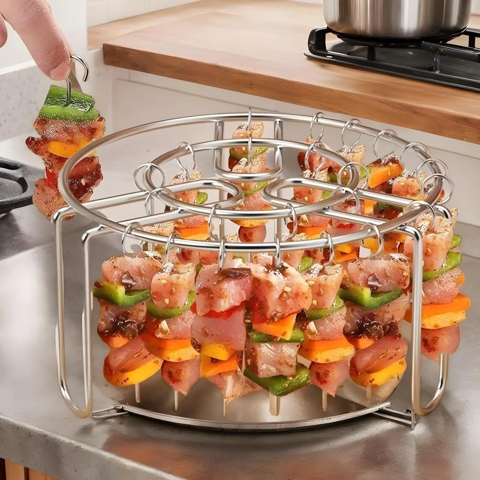 24 Skewers Air Fryer Stainless Steel Grill Vertical Skewer Hanging Oven Kebab Rack Kebab Holder Kitchen Gadgets Grill