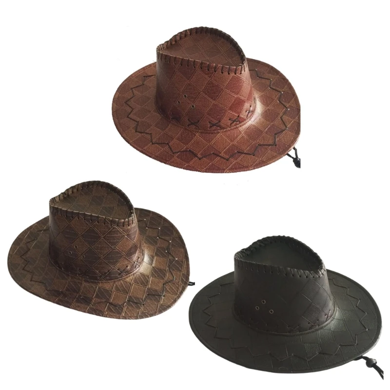 

Checkered Fedoras Cowboy Hat for Travel Wide Brimmed Hat Western Cowboy Hat for Boy Man Adults Panama Hat