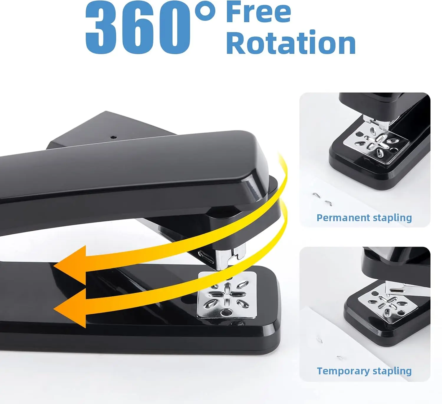 EZWORK 스윙 암 회전 스테이플러 360도 회전 책상 스테이플러, 25매 용량 및 소책자 또는 책용 스테이플 1000개 포함