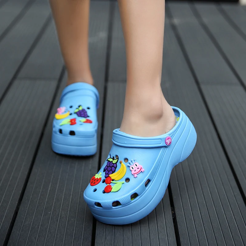 7CM Platform Clogs Soft TPR Sole Wome Slippers Ladies Keep Toe Water Sandals Summer Holiday Outdoor 35-42 Size Beach Shoes