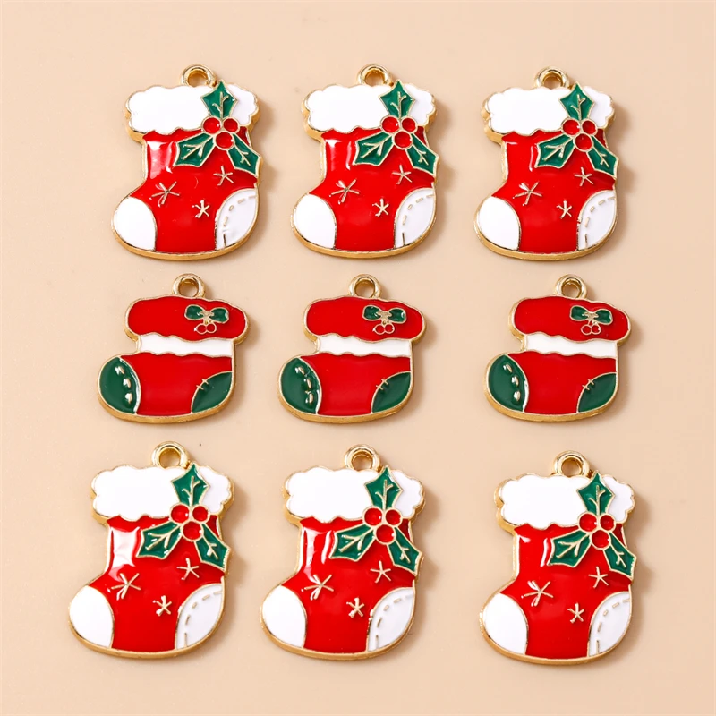 20 Stück süße Emaille-Weihnachtssocken-Charms-Anhänger für die Schmuckherstellung, Halsketten, Ohrringe, Armbänder, Zubehör, DIY-Bastelbedarf