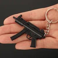 Mini PUBG Gun Keychain 9cm Metal MP5 Weapon Model Alloy AK47 AWM M24 Light Key Chain Bookbag Car Pendant Gifts Toy for Kids 1