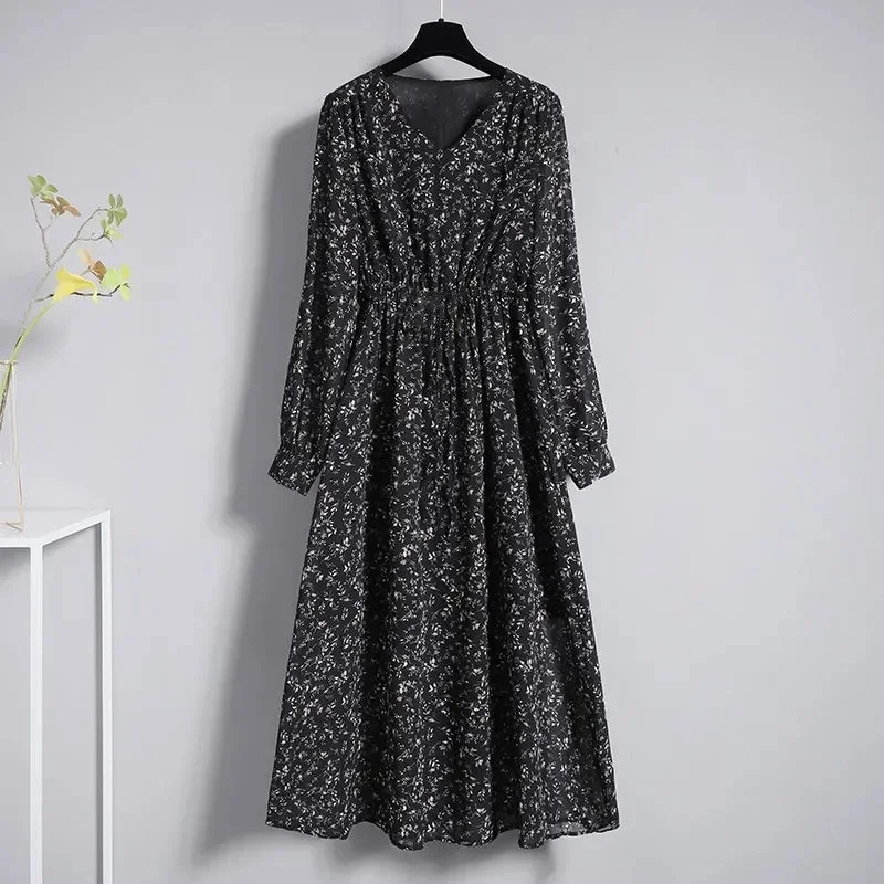 Oversized Dress Sets Women New Autumn Fragmented Long Sleeve Flower Print Maxi Dress+Black Blazer Suit Outwear Two Peice Set