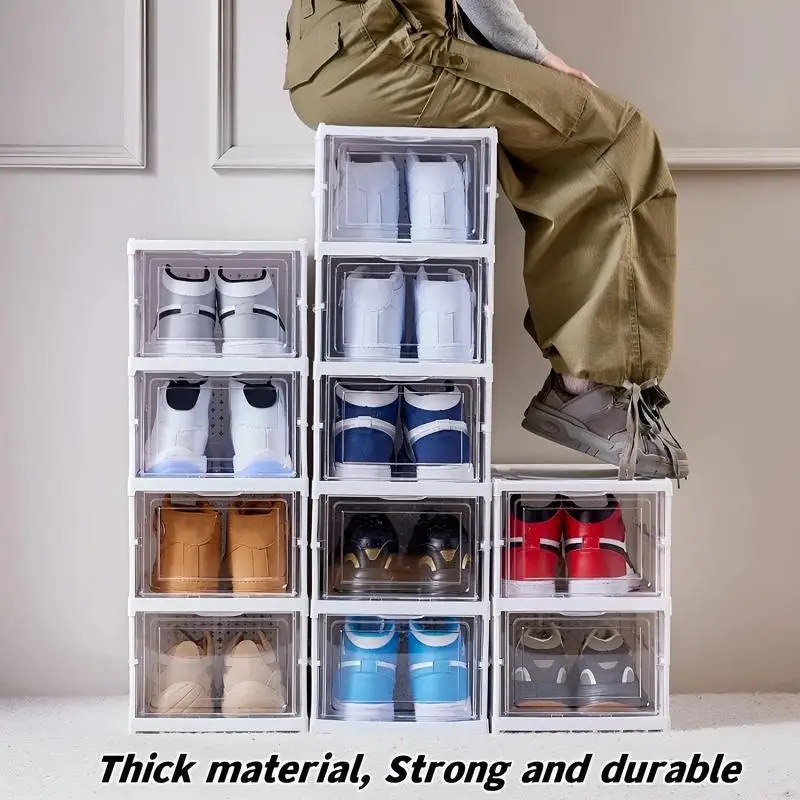 

Stackable Shoe Boxes Stylish Cubby Large Capacity Display Case Stackable Foldable Thickened Shoe Containers for Dorm Bedroom