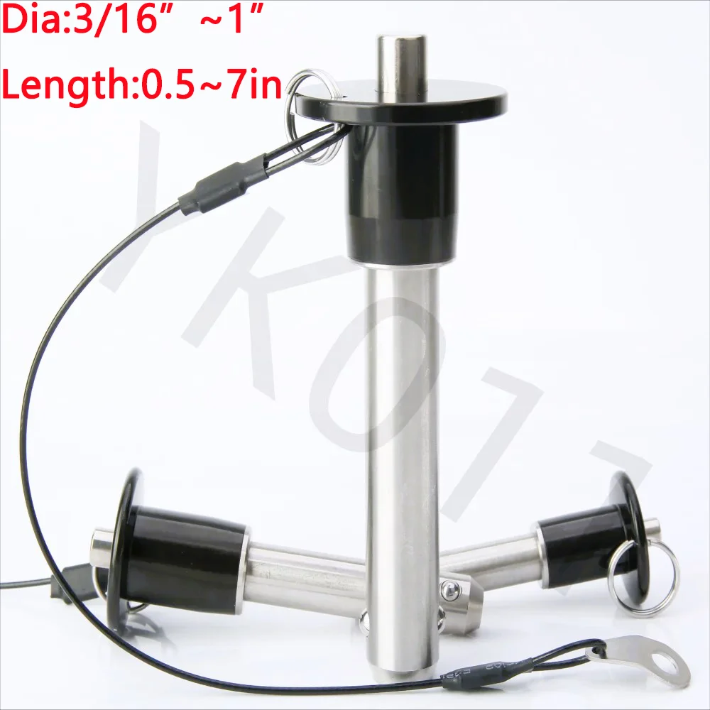 YK011 Inch Dia 3/16 "~1" Stainless Steel Quick Release Ball Lock Pin Length 0.5 "~3.5" Button Handle Pin Give Safety Rope