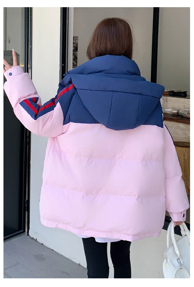 2025 Oversized Down Cotton Coat Women Korean Winter Jacket Warm Casual Hooded Parkas Patchwork Puffer Thick Snow Wear Outwear