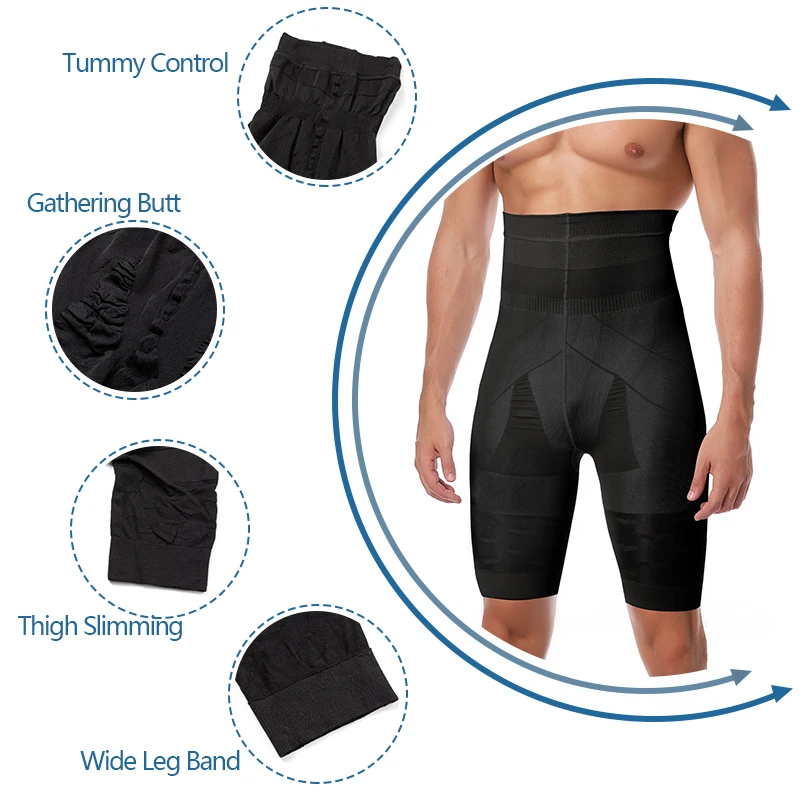 Men's Tummy Control Shorts High Waist Compression Shapewear Leg